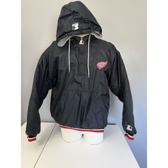 STARTER Other - Vintage 90s Starter Detroit Red Wings Pullover Puffer Jacket Black 1/4 Zip Sz L